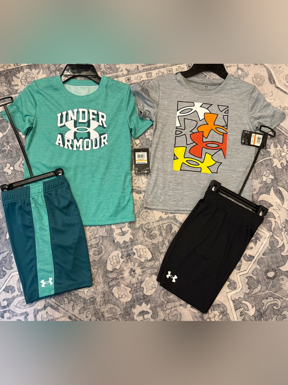 Under Armour Boys size 7 Teal & Gray Graphic Tee and Shorts Sets